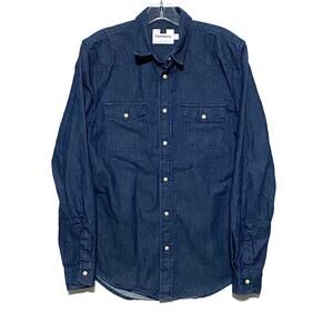 Topman Pearl Snap Button DownLong Sleeve Shirt Blue Western Mens Small S